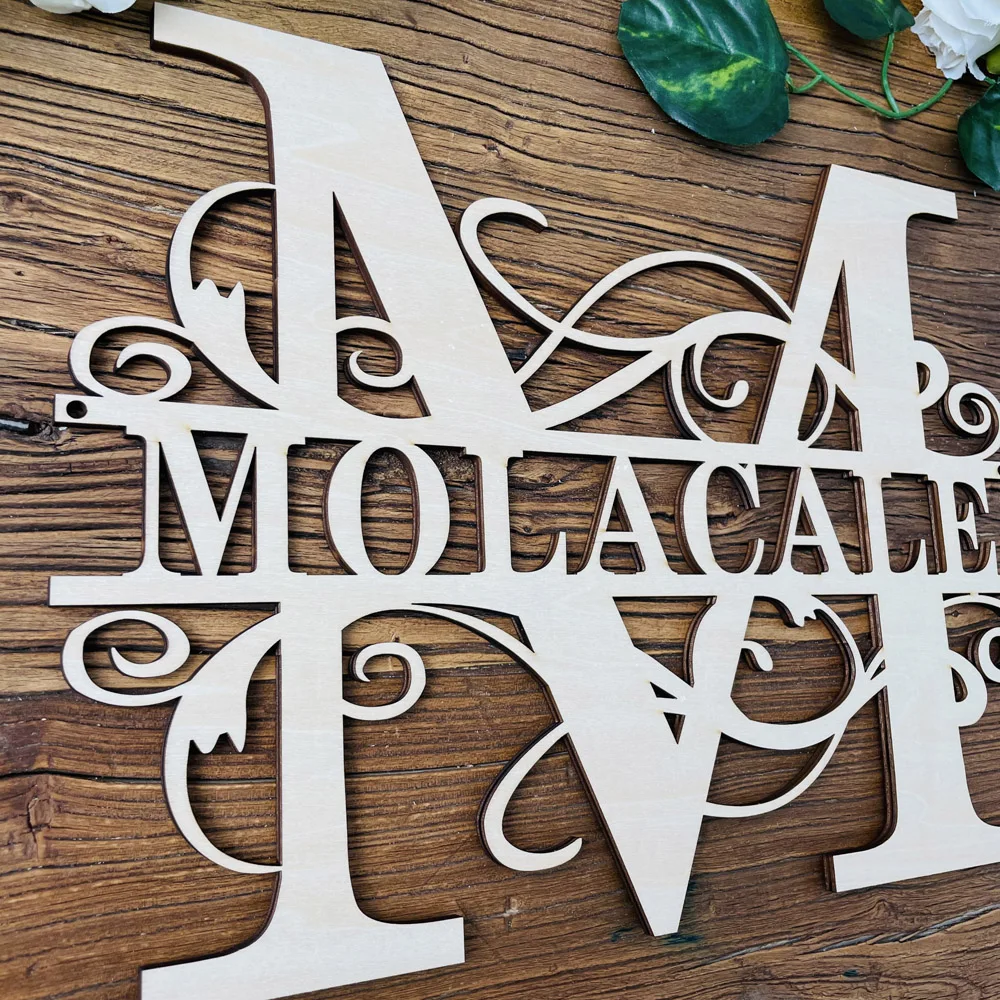 Last Name Sign Split Initial Outdoor Wall Hanging Personalized Acrylic Wood Monogram Garden Door Decor Housewarming Gift