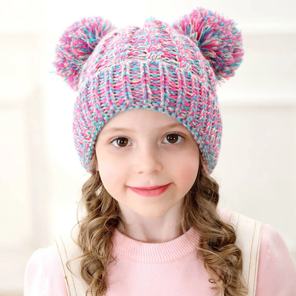 Милая детская шапочка для мальчиков и девочек, пушистая теплая зимняя Осенняя вязаная шапка