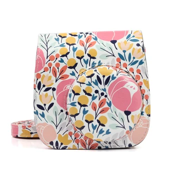 

Roadfisher Flower PU Leather Photo Camera Bag Insert Case Sheath Cover Pouch Belt Strap For Fuji Polaroid Instax Mini8 Mini 9