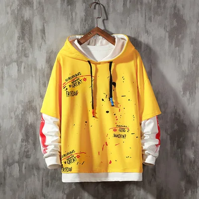 W19162 Yellow LIFENWENNA лист с буквенным принтом, толстовки с капюшонами с принтом модные Для Мужчин's толстовки с капюшоном мужская толстовка с капюшоном Высокое качество Для мужчин спортивный свитер с капюшоном для 4XL 5XL - Цвет: W19162 Yellow