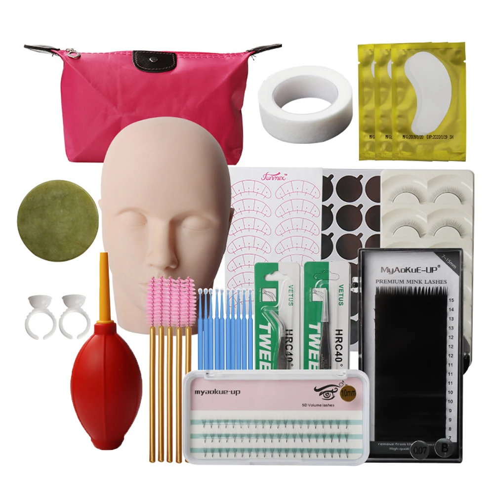16pcs/Set Training Head Model False Eyelashes Extension Practice Silicone Mannequin Head For Eye Lash Graft Extension Tool Kit