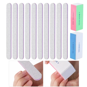 

12pcs Nail Art Shiner Buffer 4 Ways Polish Sanding File Block Manicure & 10pcs Double Sided Nail Files Emery Board