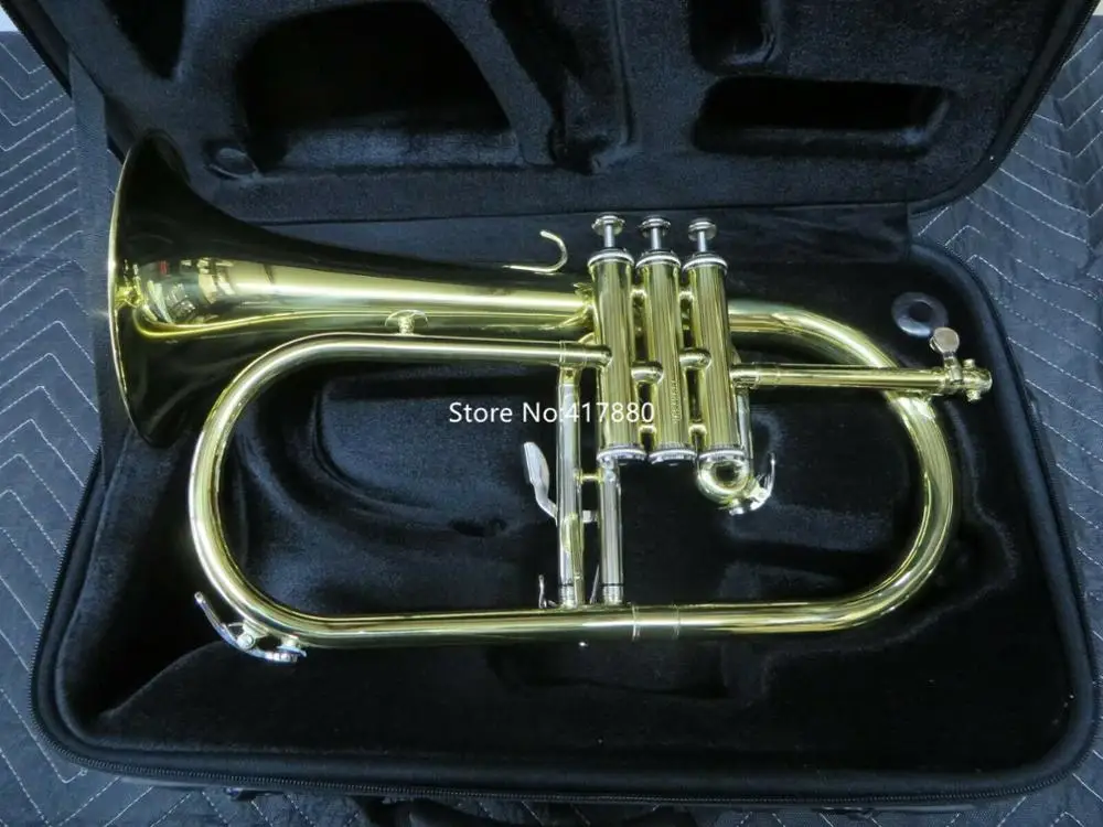 Lacquered Bb Flugelhorn Yellow Brass Bell Musical Instruments with Case Mouthpiece
