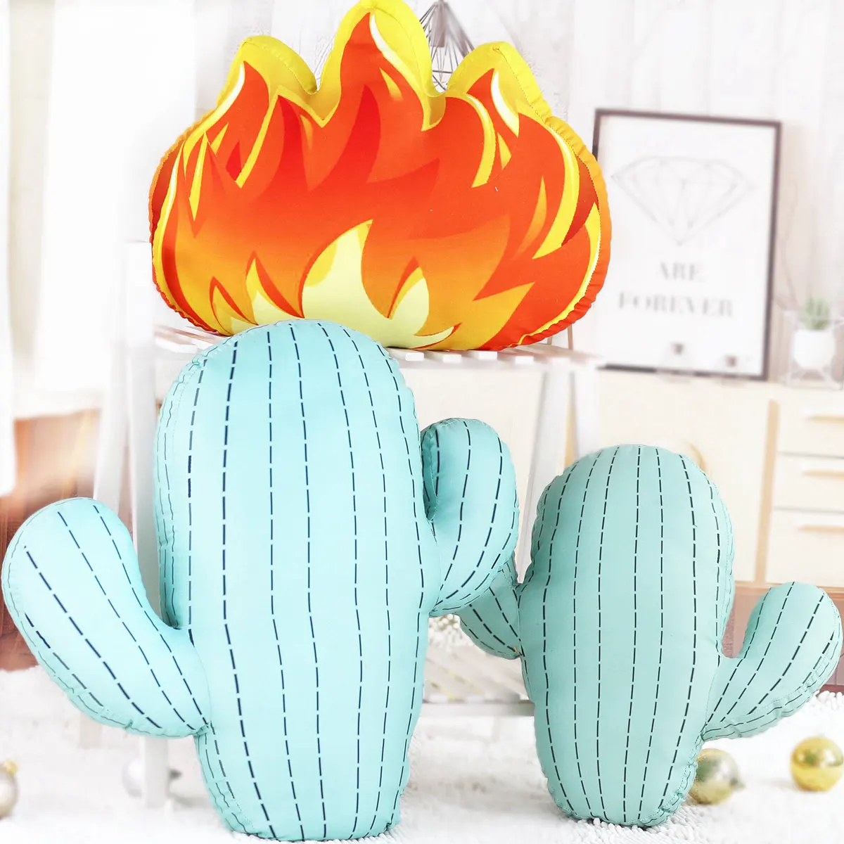 Cartoon Creative Nordic Fresh INS Wind Cactus Stir-Cloud Pillow Washable Backrest Birthday Gift Women's