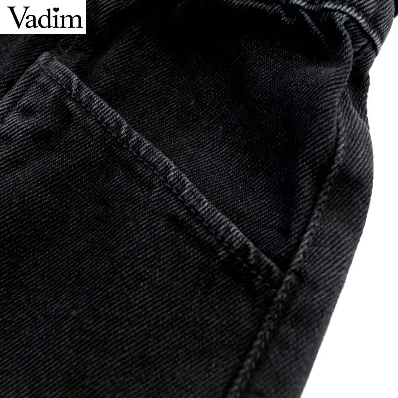 Женское элегантное платье vadim basic denim Джинсы paperbag с эластичным поясом и карманами на молнии женские повседневные брюки mujer KB198