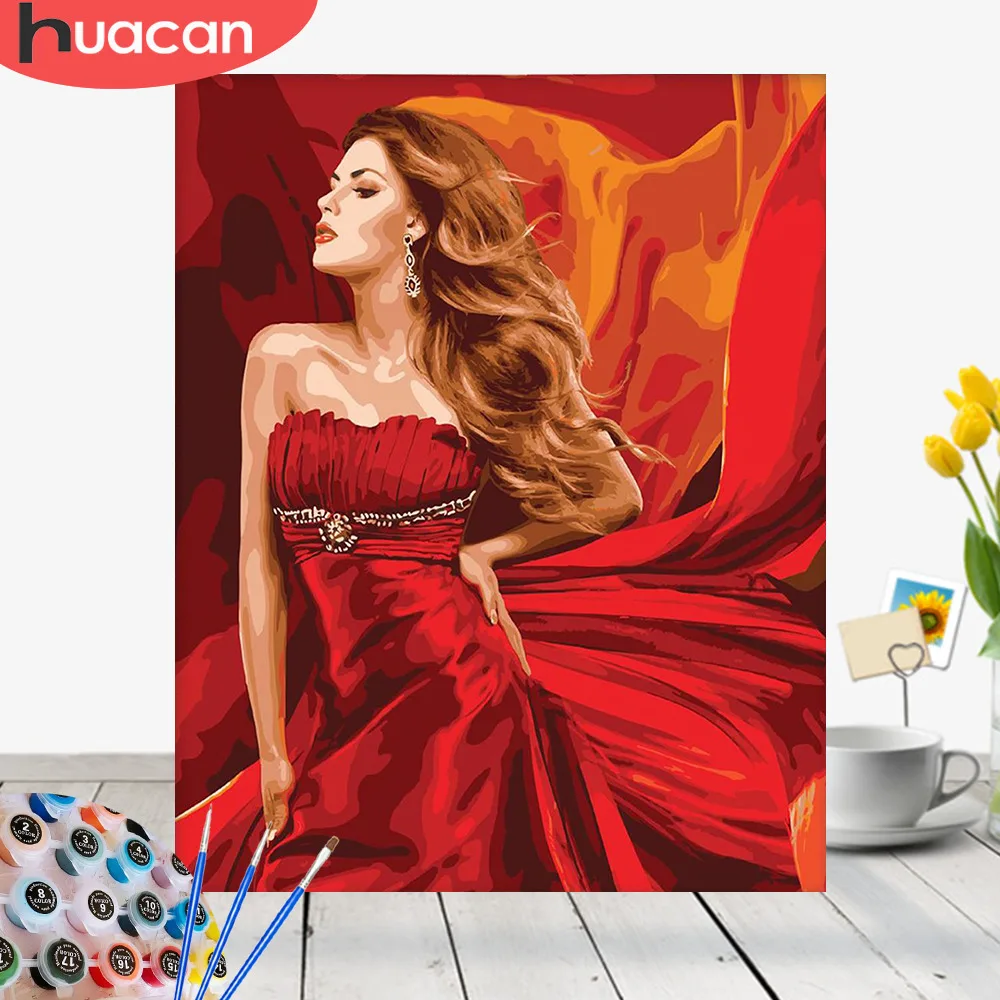 

HUACAN Paint By Numbers Girl HandPainted Kits Drawing Canvas DIY Oil Pictures By Numbers Figure Home Decor Gift