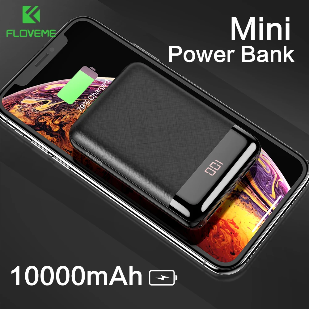 FLOVEME-Banco de energía de 10000mAh para teléfono, Mini banco de energía portátil con puertos USB duales, batería externa