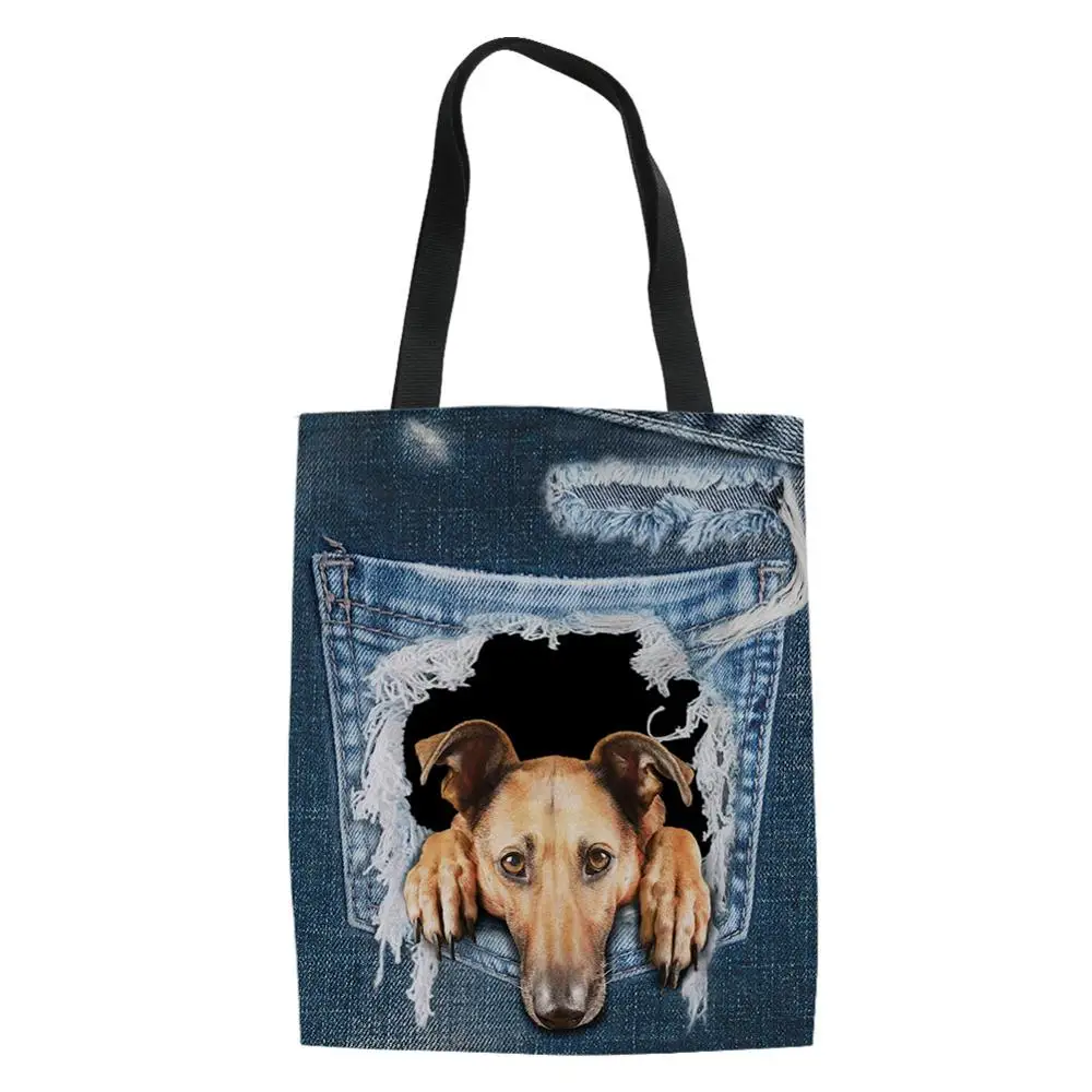 CC3655Z22 Coloranimal, новинка, женские сумки на плечо, милый кот/собаки, на рваных ковбойских карманах, женская сумка, большая холщовая многоразовая сумка для покупок - Цвет: CC3655Z22