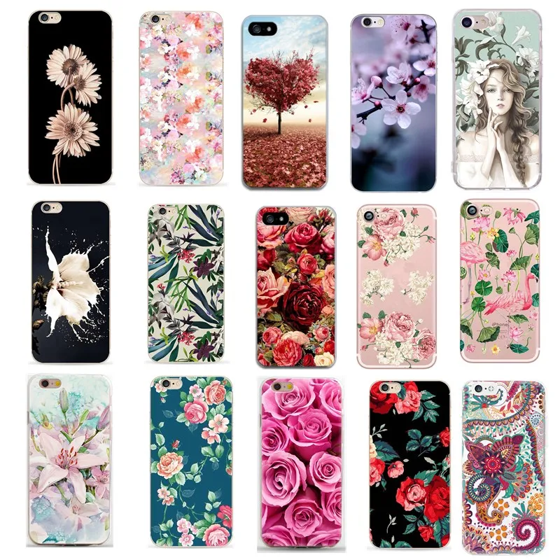 Case For iPhone 6 s 6S Cover Soft TPU Skin Floral Flower Pattern Coque Iphone 7 8 Plus X XS 5 5S SE 2020 Cases | Мобильные телефоны
