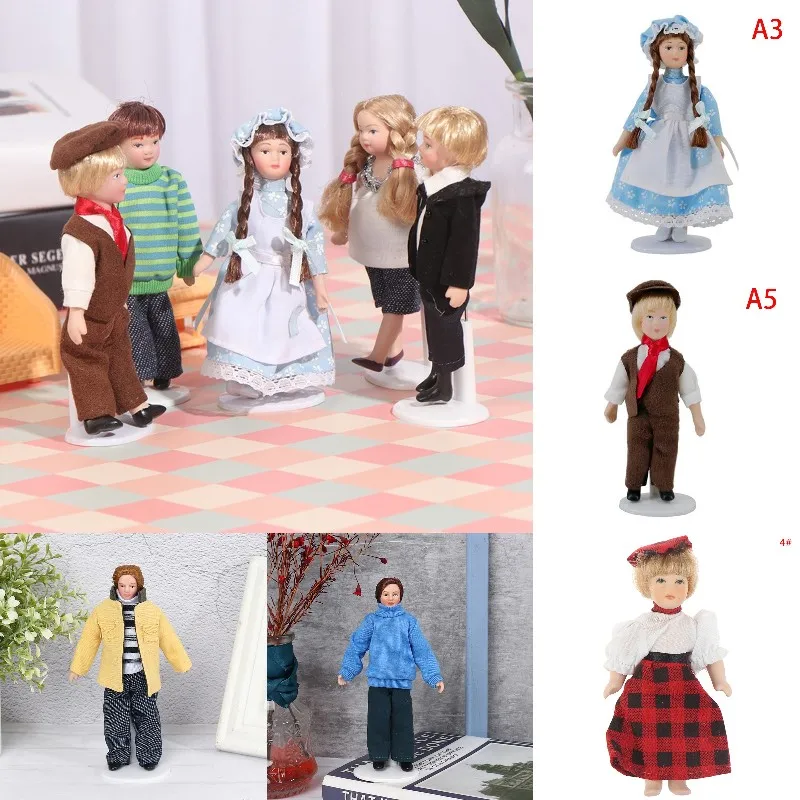 

1/12 Dollhouse Miniature Porcelain Doll People Model Beautiful Youth Boy Girl Decor Doll House Toy