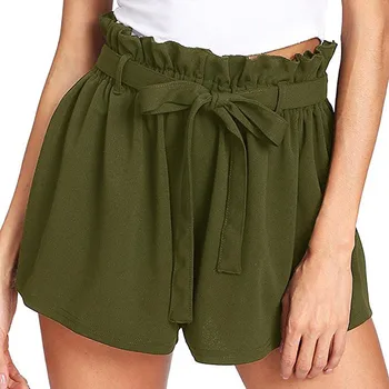 

Summer Women's leash shorts Casual Elastic Waist Shorts Harem Ruffle High Waisted Shorts Jersey Walking Shorts for Women#4.8