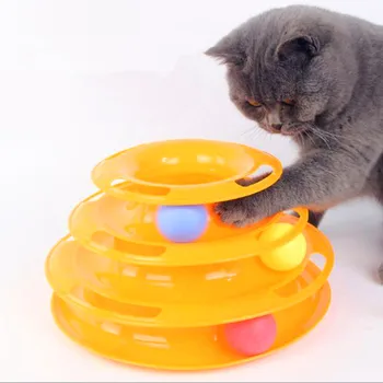 

pet cat toy tower track cat intellectual entertainment triple paid disc cat toy ball training entertainment board turntable