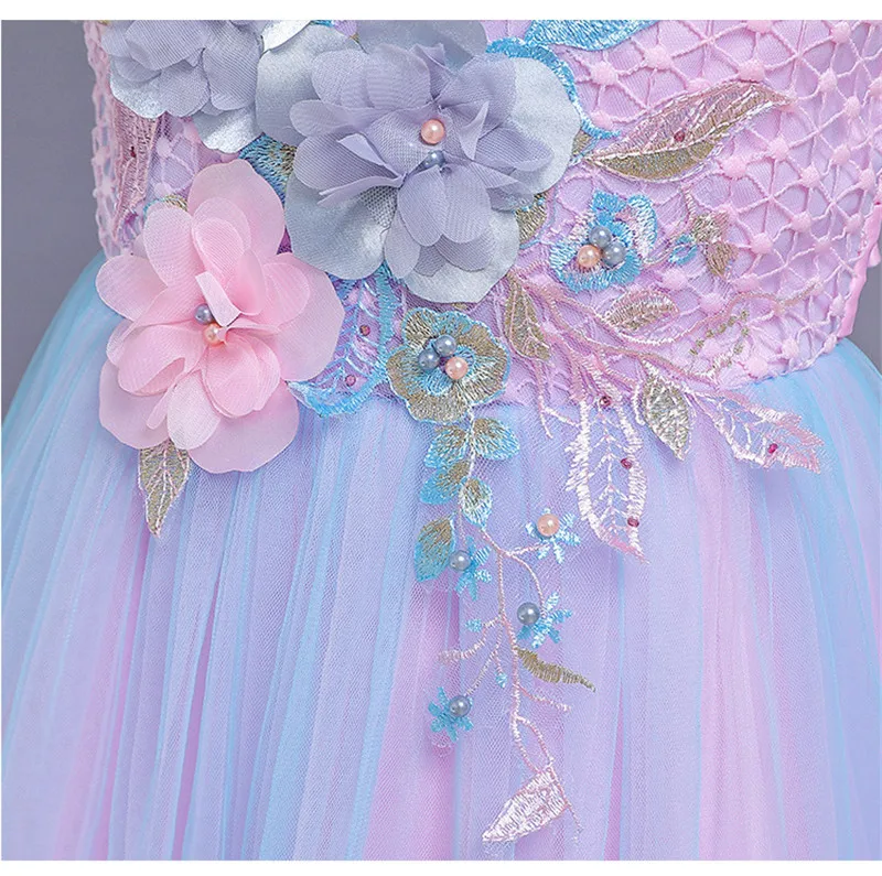 Детское праздничное платье с вышивкой, платье с цветочным узором для девочек на свадьбу, кружевное бальное платье принцессы для детей 4-14 лет