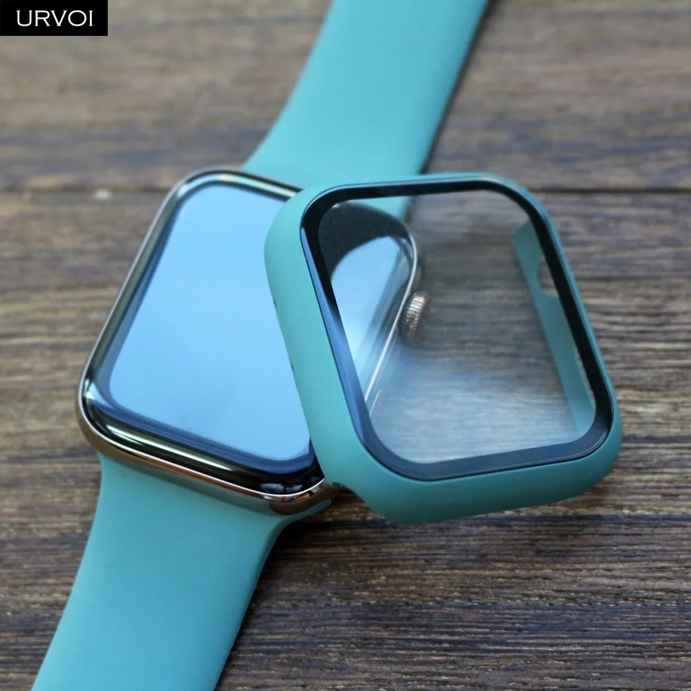 URVOI полное покрытие для Apple Watch series 5 4 3 2 матовый пластиковый бампер жесткий чехол рамка со стеклянной пленкой для iWatch защита экрана