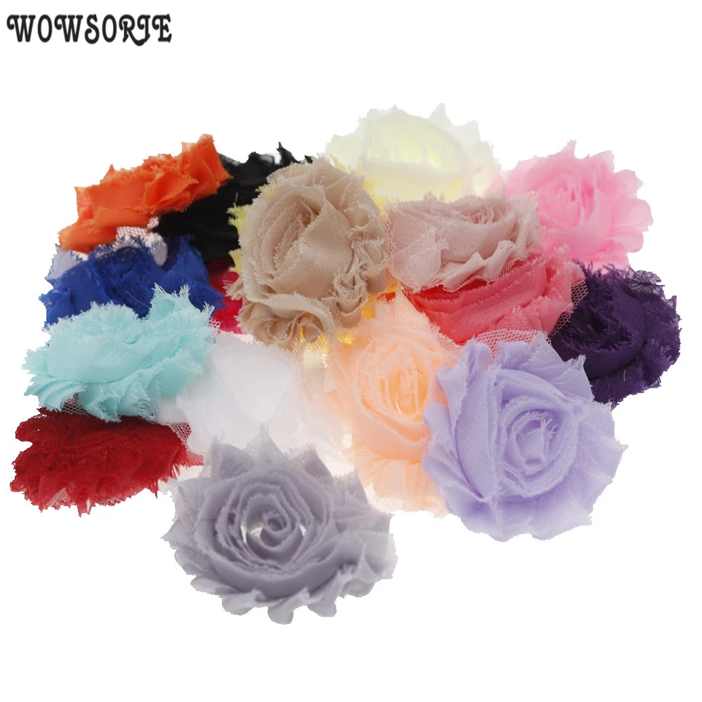 

baby Chic Shabby Chiffon diy Flowers Frayed Fabric Flowers Accessory without Headband No hairclips Hair Accessories 20pcs/lot