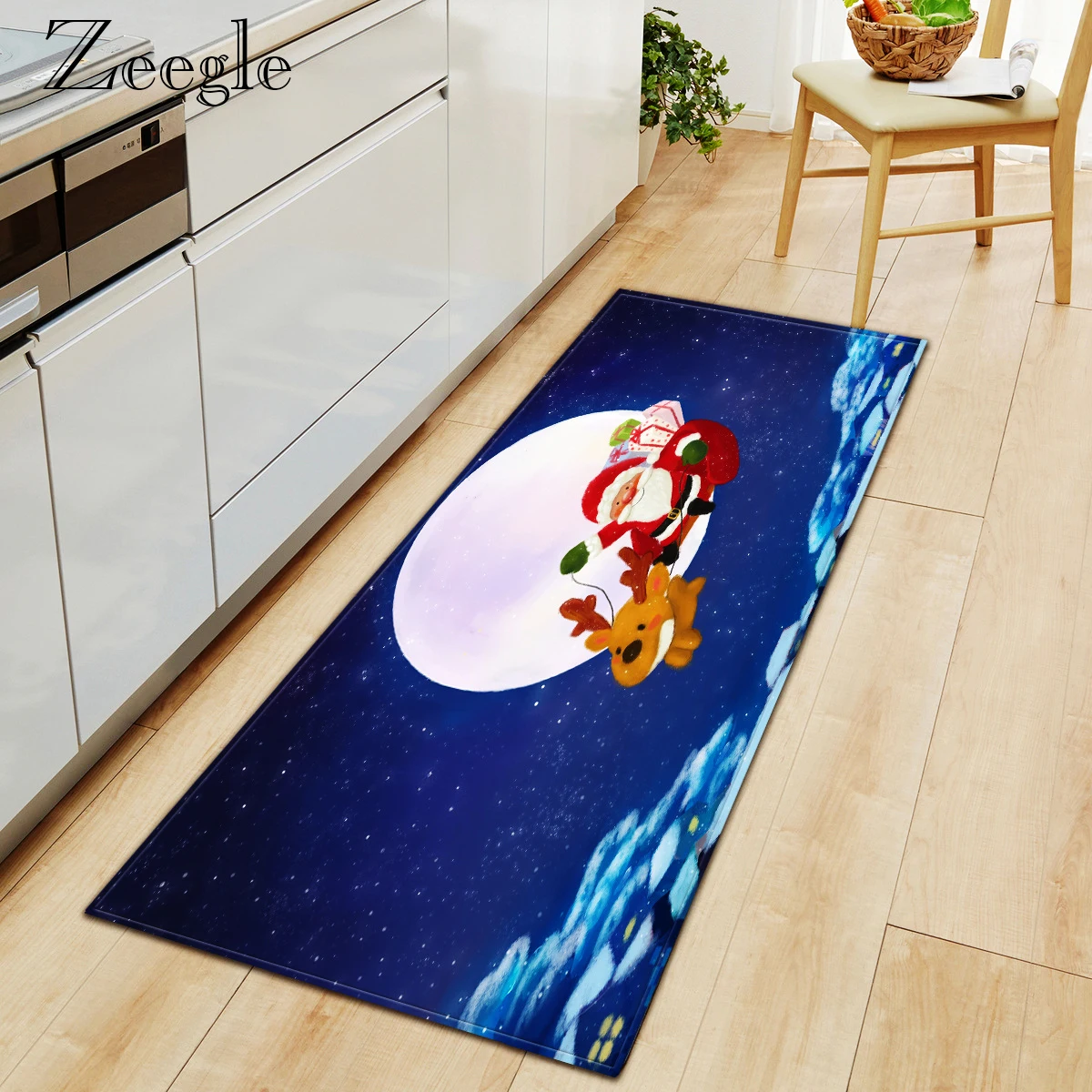 Zeegle Rug Christmas Printed Carpet Anti-slip Water Absorbent Entrance Doormat Bedroom Doormat Hallway Carpet Soft Foot Mat