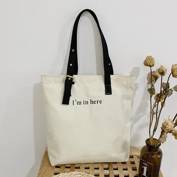 

Women Fashion Letter Print Tote Bag Casual Canvas Bag Shoulder Bag Ladies Handbag for Shopping Travel