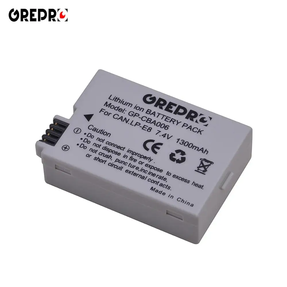 1 battery GREPRO LP-E8 LP E8 LPE8 Камера Батарея для цифровой однообъективной зеркальной камеры Canon EOS 550D 600D 650D 700D Rebel X4 X5 X6i X7i T2i T3i - Цвет: 1 battery