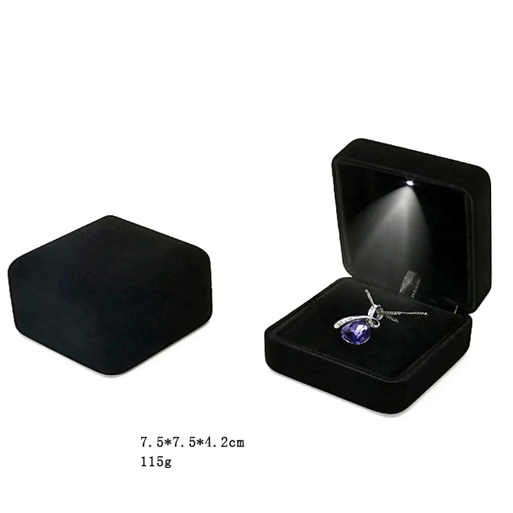 Бархатные светодиодный подсветкой серьги кольцо подарочная коробка свадебные Обручение кольцо ювелирные изделия Дисплей упаковка-органайзер для хранения для Обручение