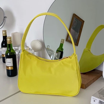 

2020 New Vintage Women Baguette Bag Female Handbags Ladies Small Shoulder Bags Designer Nylon Zipper Oxter Axillary Bag Purse