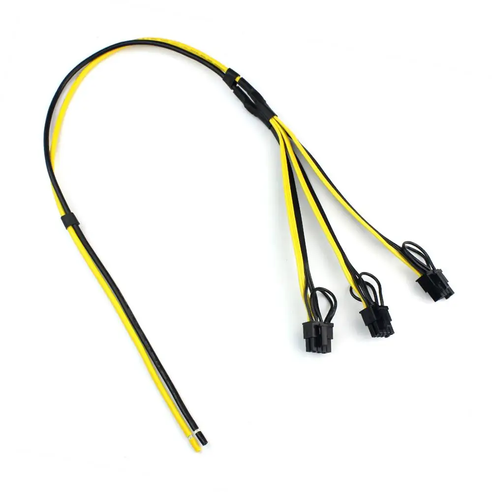 77cm Power Supply Cable 6+2 Pin Card Line 1 to 3 6pin + 2pin Adapter Cable 12AWG+18AWG Splitter Wire for Miner Mining BTC