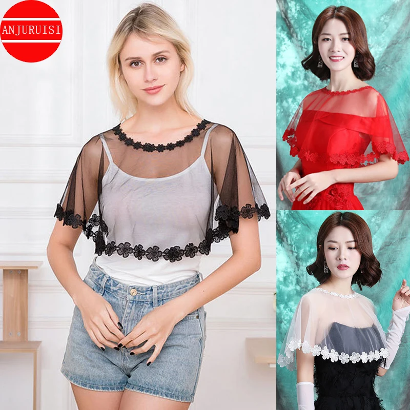 

Cheap Lace Edge Cape Bolero Women Mariage Chalas Mujer Evening Wedding Bridal Jacket Wraps Accessories Peleryna Cloak Boda Shawl