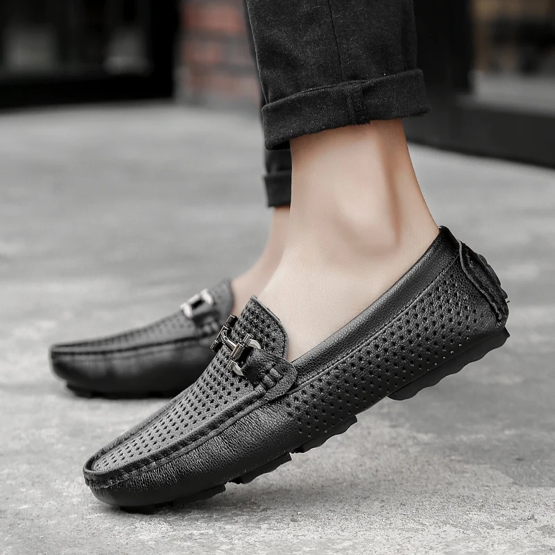 

Men Casual genuine Leather shoes Loafers Black High Quality Driving Moccasins Gommino Slip on Men Loafers Shoes Male Loafers L5