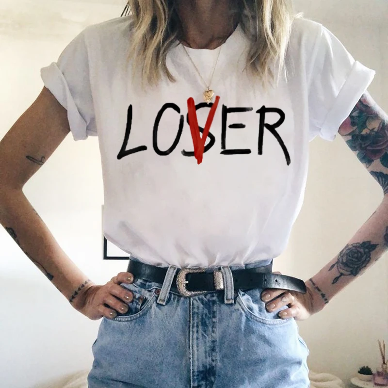 Футболка с графическим рисунком белая футболка принтом Loser Lover Harajuku женская