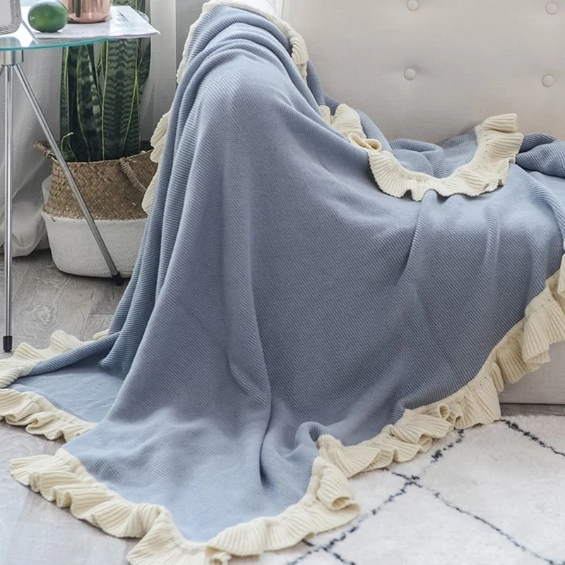 Rushed 100% Cotton Comfortable Blanket Pink Brown Blue Sweet Ruffle Japan Style Throw Casual Comforter Sofa Bed | Дом и сад