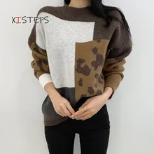 

Leopard Sweaters Pullovers Women 2021 Autumn Winter Knitted Tops Long Sleeve O-neck Ladies Jumpers Fashion Knitted Clothingd