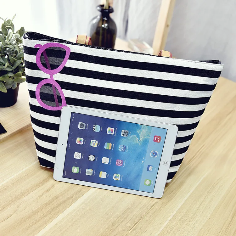 

WOMEN'S Bag 2019 New Style Korean-style Stripes Hand One Shoulder Canvas Bag Fashion Casual Travel Big Bag