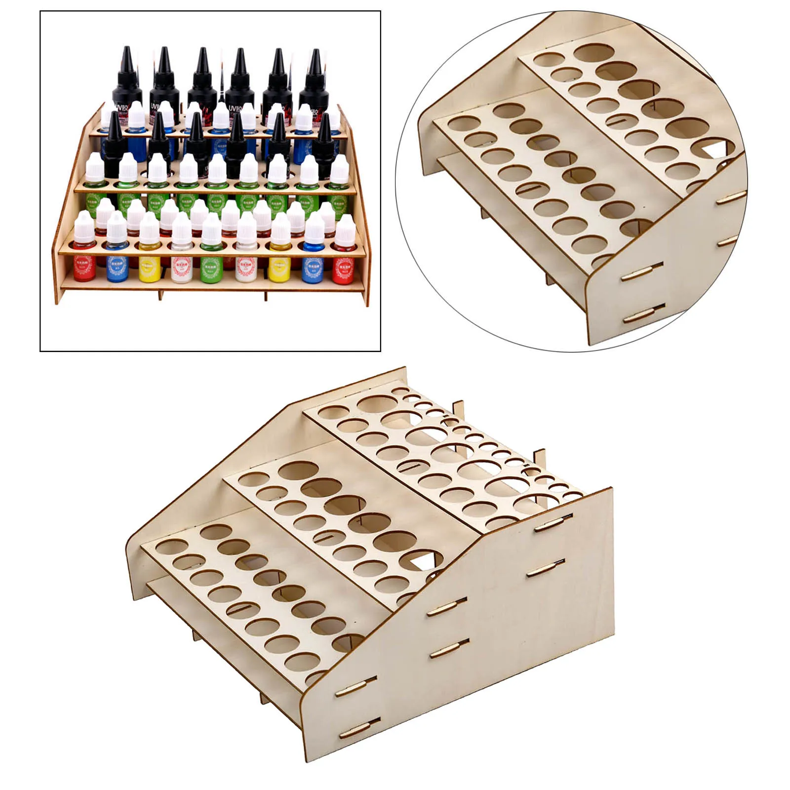 64 Pots Wooden Craft Paint Rack Miniatures Organizer Brush Paint Holder for DIY Art Painting Spraying Hobby Tools Bottle Shelf 3