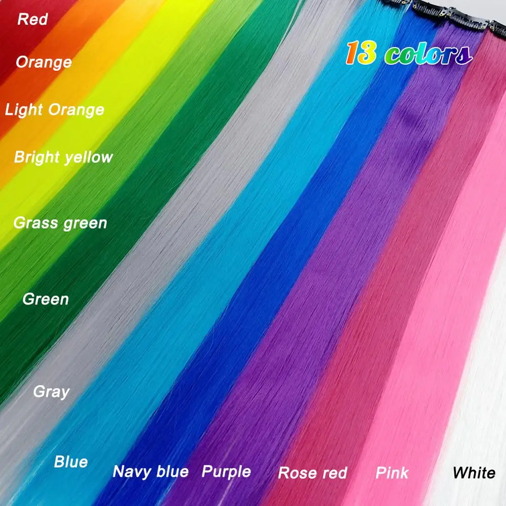 Stuk Hair-Extensions Clip-In 50cm-Rainbow-Kleur Synthetische Lange Straight Een Vrouwen