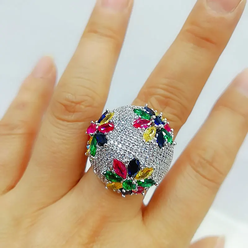 GODKI роскошный цветок большой смелый кольца с цирконием камни для женщин помолвки вечерние ювелирные изделия Высокое качество