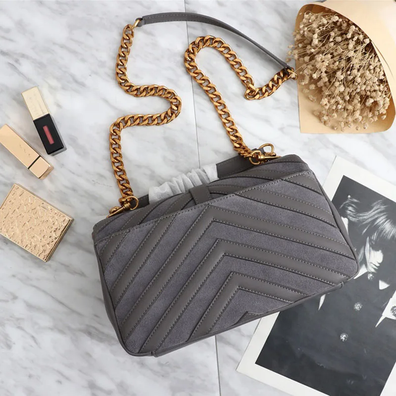 Дизайнерские роскошные сумки из натуральной кожи, классические женские сумки с монограммой, модные высококачественные женские полосатые сумки с цепочками - Цвет: Серый