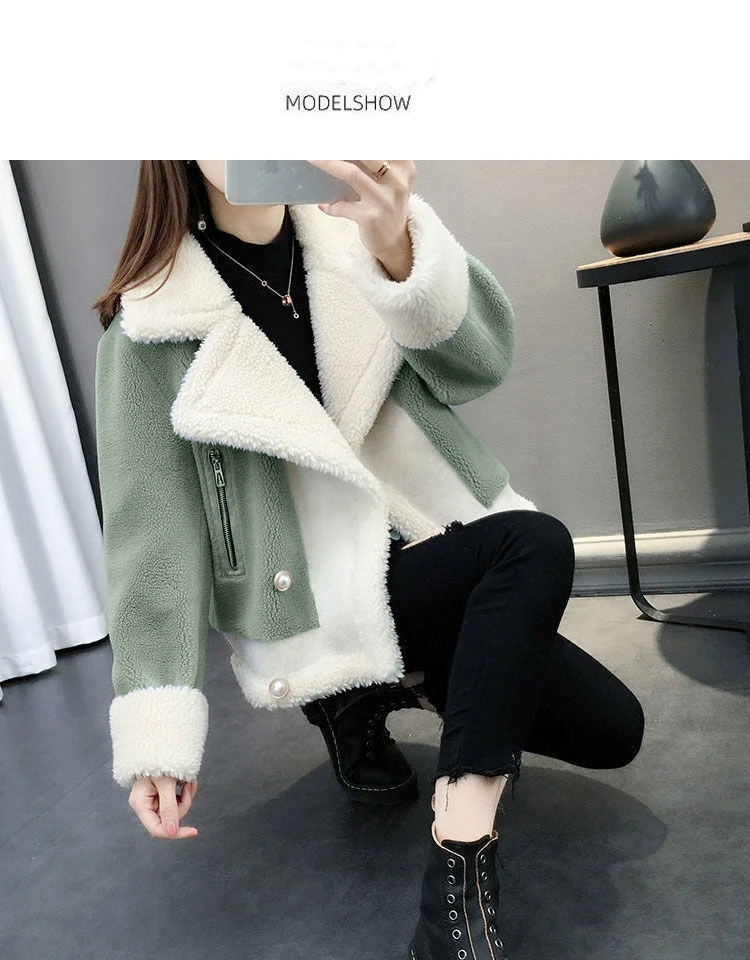 Autumn Winter New Women Lamb Wool Coat Short Loose Thick Fur Jacket Warm Windproof Padded Jacket 