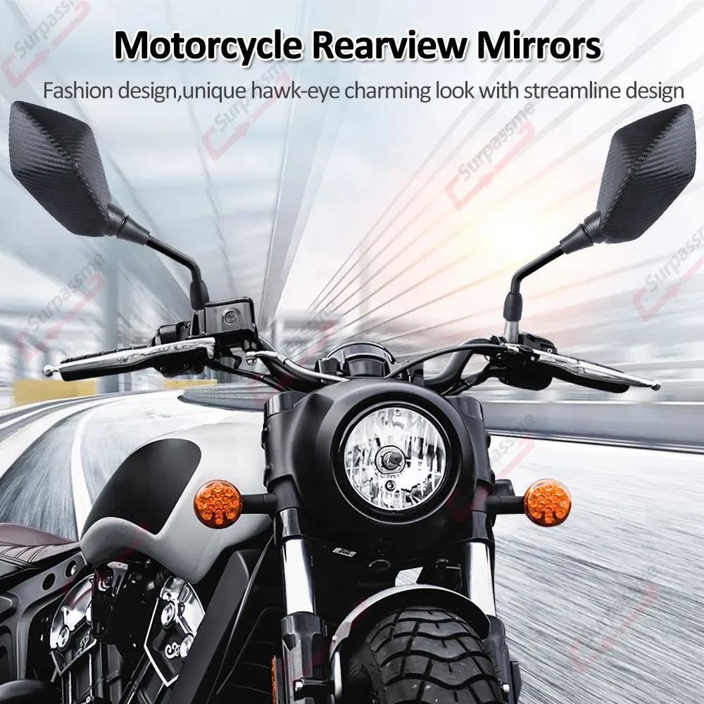 Motorcycle Rear View Mirror with 7/8'' Handlebar Mount Clamp Carbon Fiber Convex Mirrors for Motocross ATV Scooter motorcycle handle bar mirror