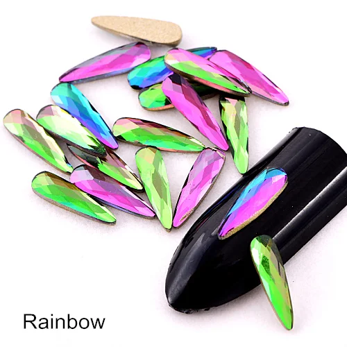 Rainbow 20 шт./пакет K9 красочные каплевидные ногтей стразы Б ез исправлений стразы плоские с оборота с блестками 3D нейл-арта украшения Y3676 - Цвет: Rainbow