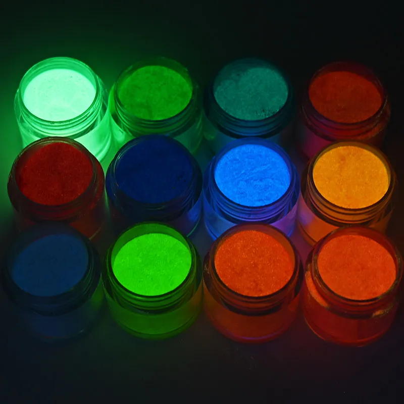 

12Jars (1ounce/jar) Glow In the Dark Fluorescent 2 in 1 Acrylic & Dipping Powder Dip Nail Art Powder Acrylic Luminous Pigment BZ