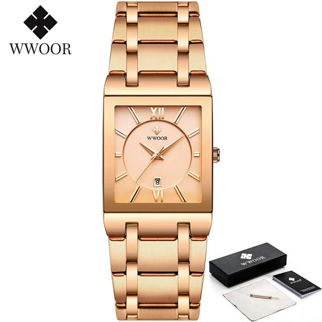 Relogio Masculino WWOOR Gold Black Watch Men Quartz Waterproof Wrist Watch For Men Fashion Square Casual Clock Male Dropshipping 