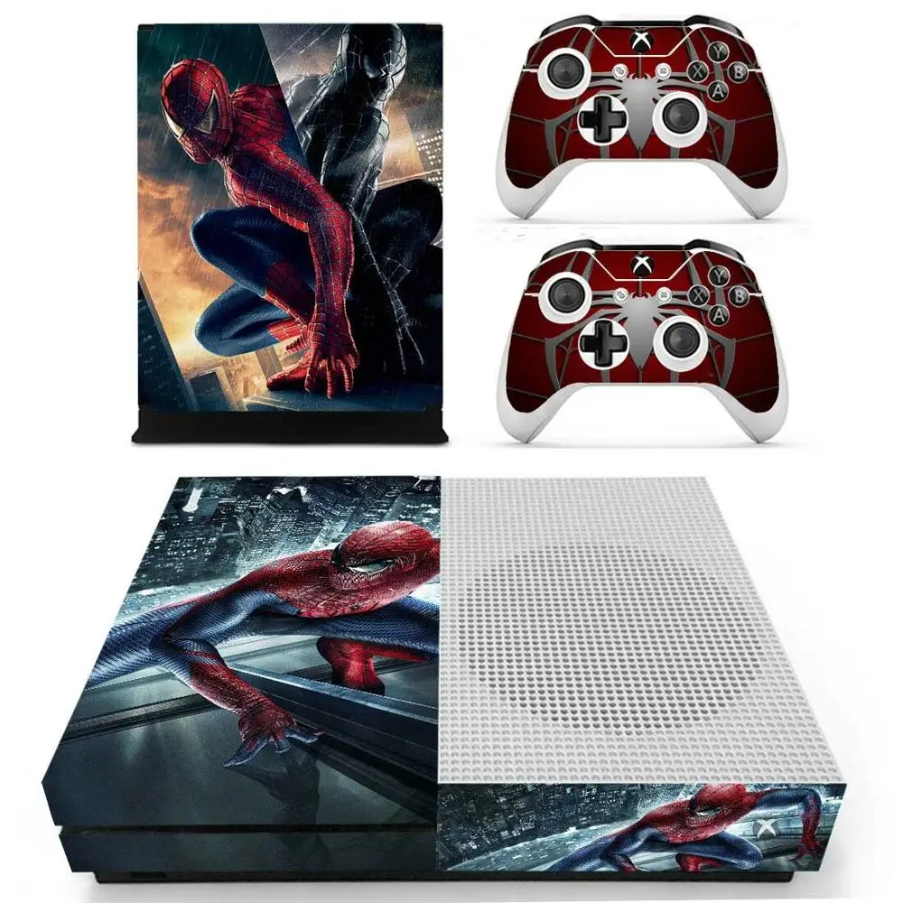 Мстители Человек-паук наклейка для Xbox One S консоль и Kinect и 2 контроллеры для Xbox One тонкая кожа Наклейка виниловая - Цвет: YS-xboxoneS-1848