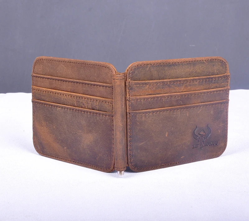 Trend Brand Unisex Leather Design Fashion Gift Slim Wallet travel front pocket money clip mini clamp purse synthetic leather wallet metal money clip
