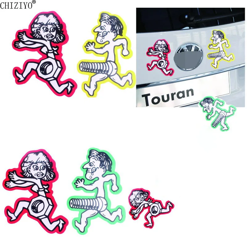 

9*13 cm Funny PVC Car Sticker Men Chase Women Screw Male Nut Female Sticker For Motorcycle Car Bumper Door Trunk Decoration