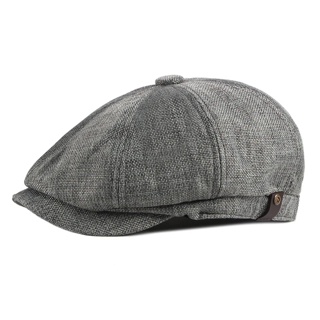 BUTTERMERE Summer Newsboy Cap Men Beret Hat British Style Vintage Flat Cap Gray Male Octagonal Cap Dark Gray