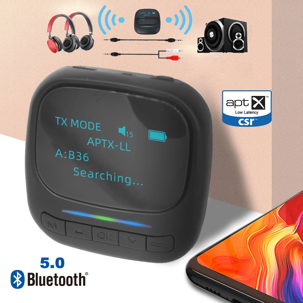 JINSERTA Bluetooth 5 0 Receiver Transmitter AptX Apt X LL A2DP AVRCP Adapter for TV Headphone Color Screen Display Audio Player