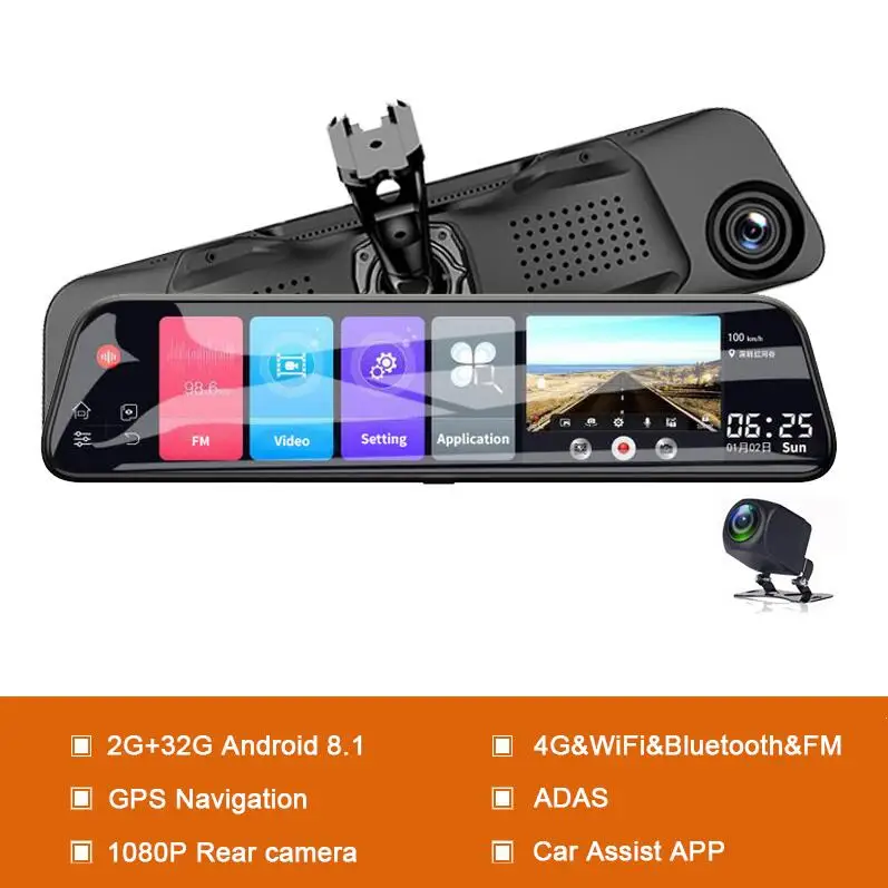 Новейший ADAS Dash cam 12 дюймов Android 8,1 Автомобильный видеорегистратор gps Bluetooth навигация FHD видео рекордер 4G Wifi скорость DVR зеркало - Название цвета: D50pro with bracket