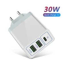 3 usb carregador rápido 30w suporte carga rápida 3.0 carregador de telefone portátil usb c pd carregador qc 3.0 para iphone 12 pro xiaomi huawei