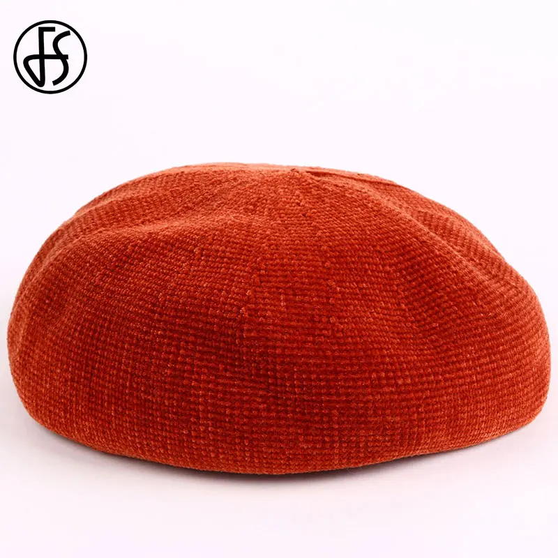 FS, зимние однотонные шерстяные береты, шапки для женщин, французская шапка для девочек, осенне-зимние береты, шапка бини, плоская шапка, фетровая, Berret Femme - Цвет: Brick Red Berets