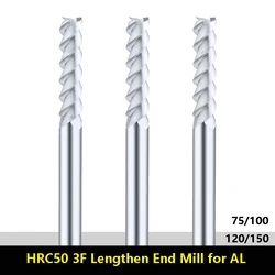 1-20mm Lengthen End Mill for Aluminum HRC50 3 Flute Carbide CNC Milling Cutter Tungsten Steel 75 100 120 150 Long Endmills