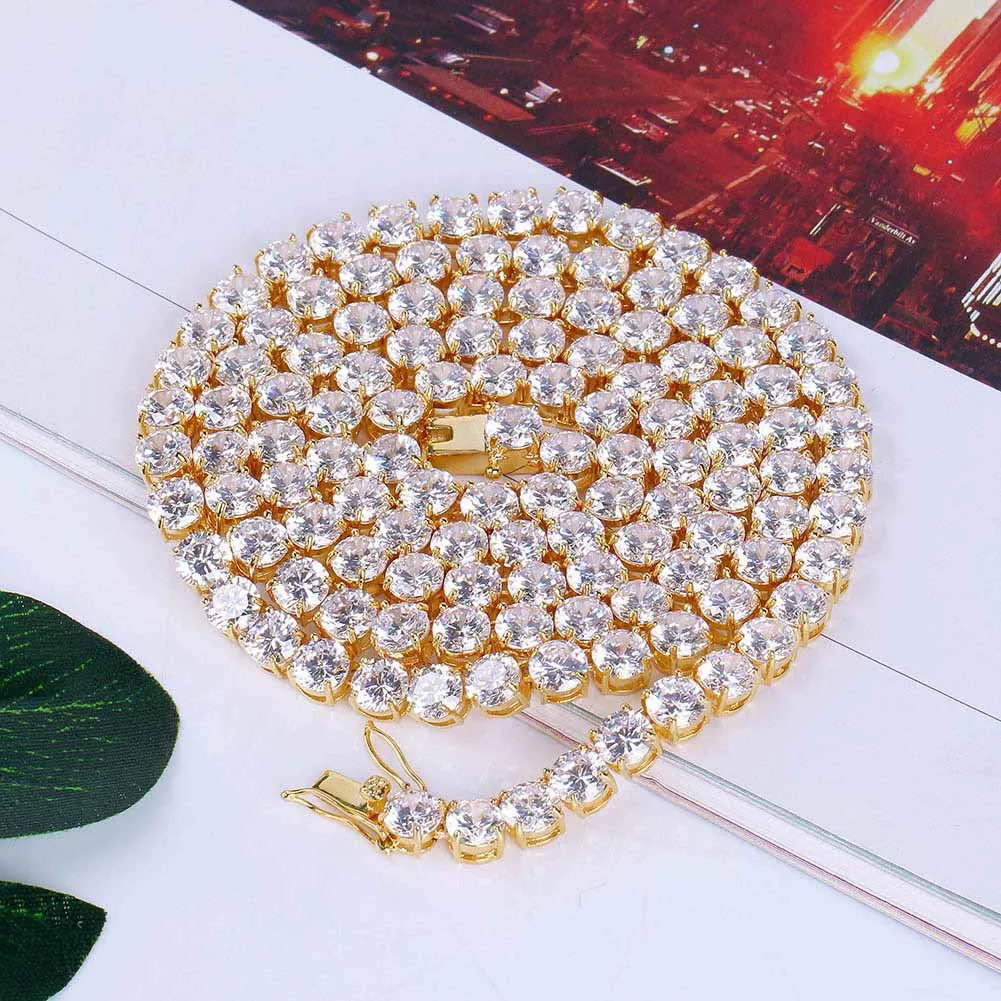 

Cross Border for Europe And America New Style Gold Plated Micro Zircon 6mm Tennis Necklace Hip Hop Accessories MEN'S Necklace